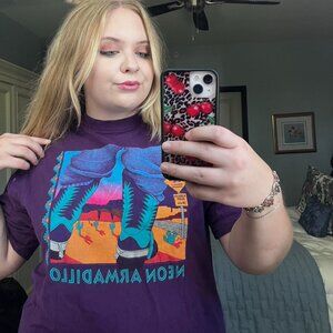 VINTAGE 1990s neon armadillo disney designs purple shirt